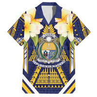Personalised Nauru Independence Day Family Matching Tank Maxi Dress and Hawaiian Shirt Coat Of Arms With Plumeria - Polynesian Pride