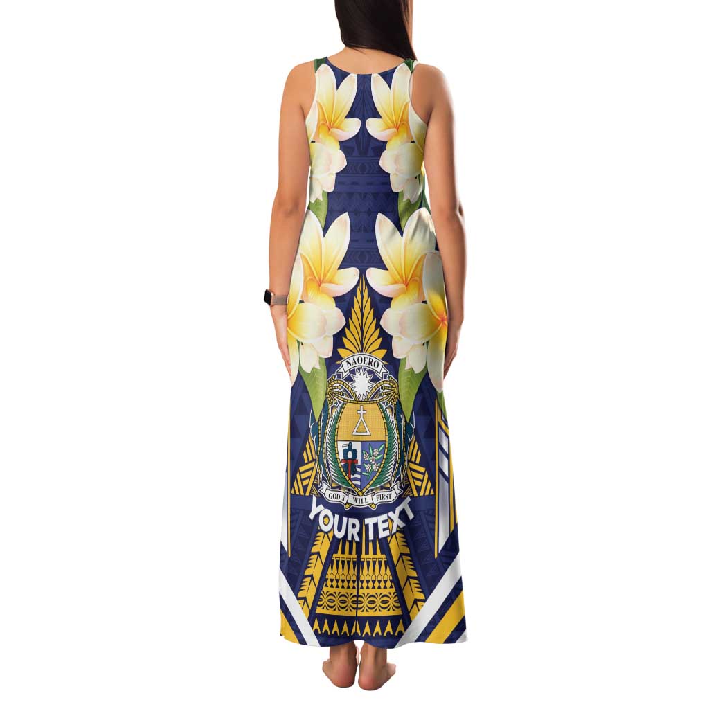 Personalised Nauru Independence Day Family Matching Tank Maxi Dress and Hawaiian Shirt Coat Of Arms With Plumeria - Polynesian Pride