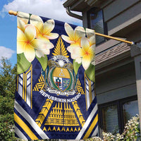 Nauru Independence Day Garden Flag Coat Of Arms With Plumeria - Polynesian Pride