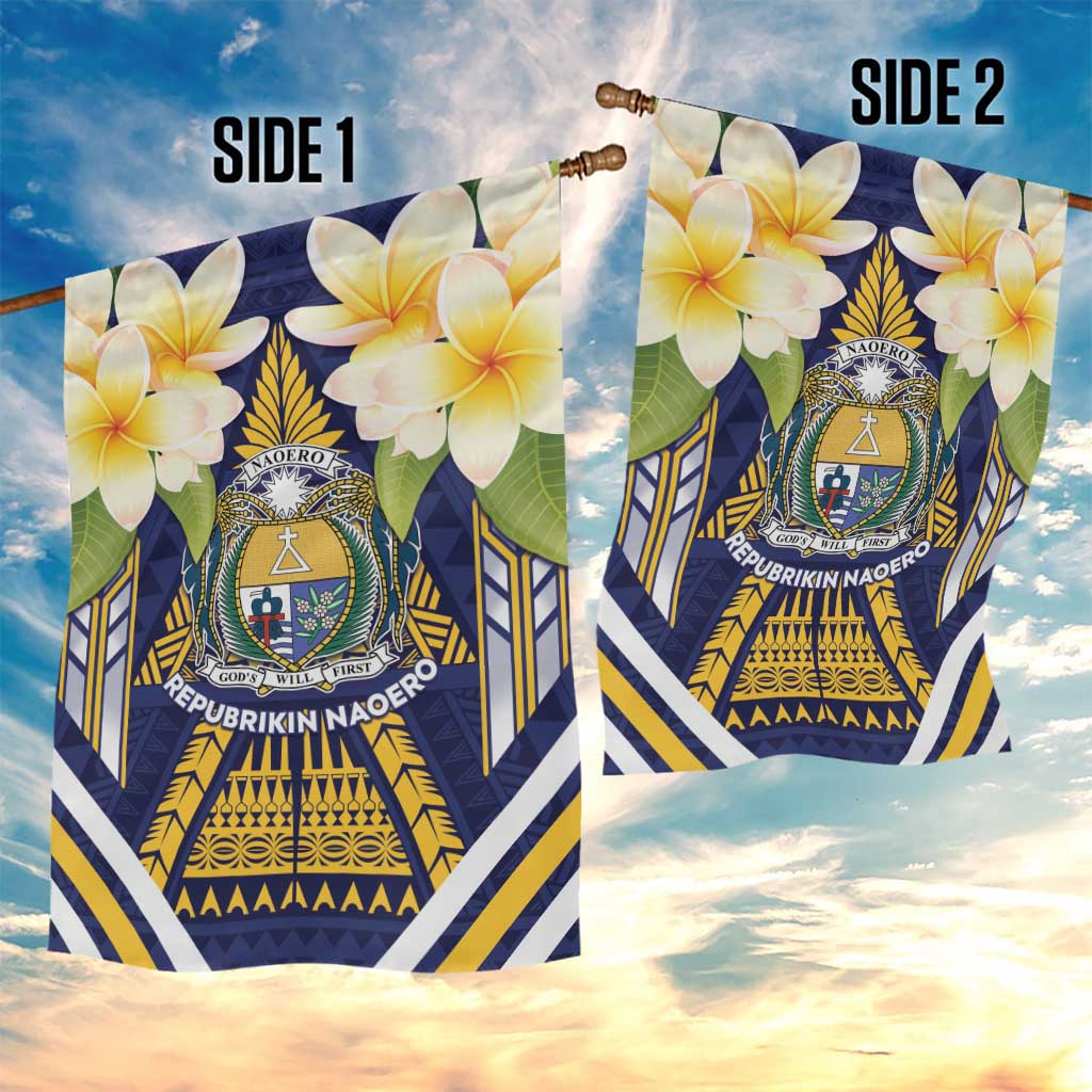 Nauru Independence Day Garden Flag Coat Of Arms With Plumeria - Polynesian Pride