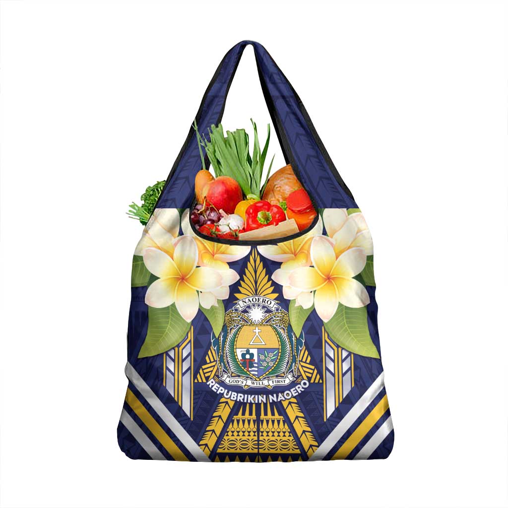 Nauru Independence Day Grocery Bag Coat Of Arms With Plumeria - Polynesian Pride