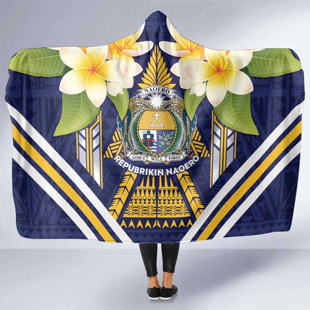 Nauru Independence Day Hooded Blanket Coat Of Arms With Plumeria - Polynesian Pride