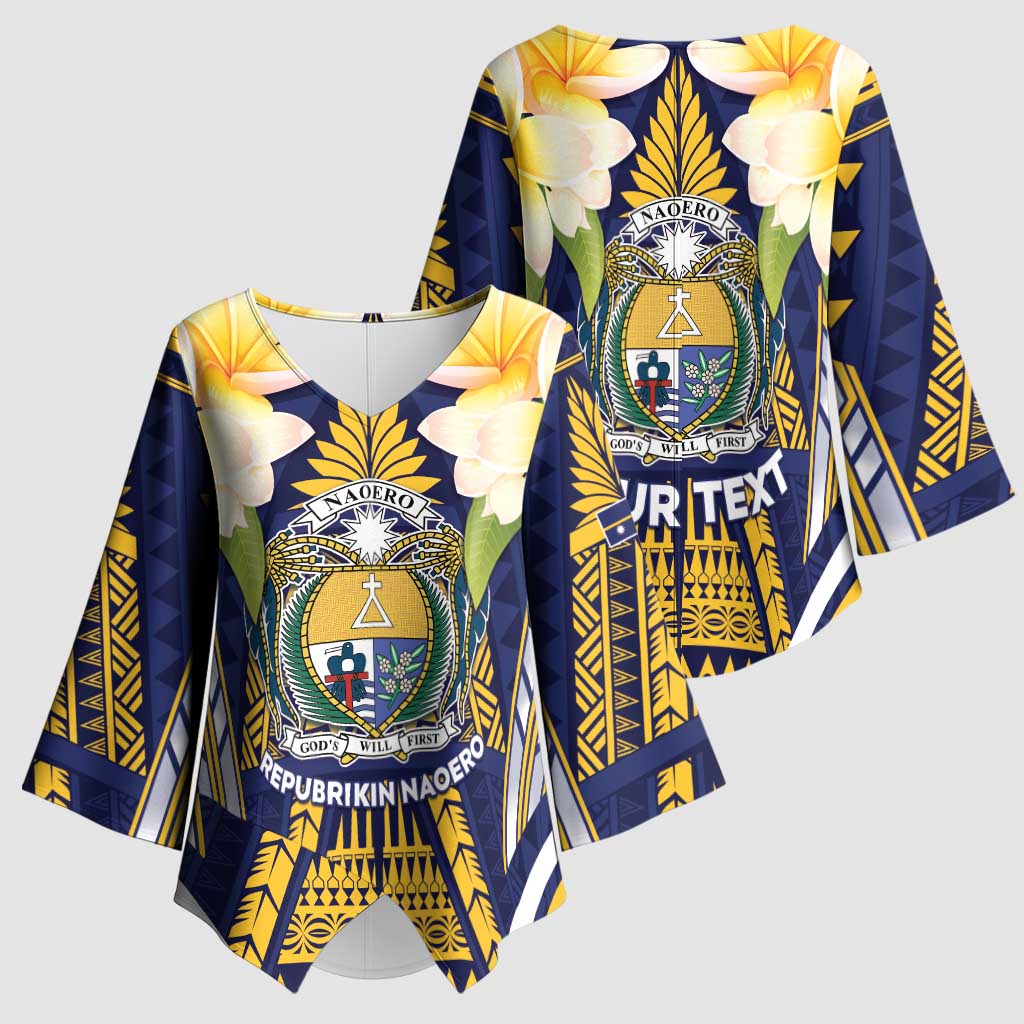 Personalised Nauru Independence Day Kimono Sleeve Blouse Coat Of Arms With Plumeria - Polynesian Pride