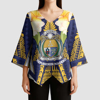 Personalised Nauru Independence Day Kimono Sleeve Blouse Coat Of Arms With Plumeria - Polynesian Pride
