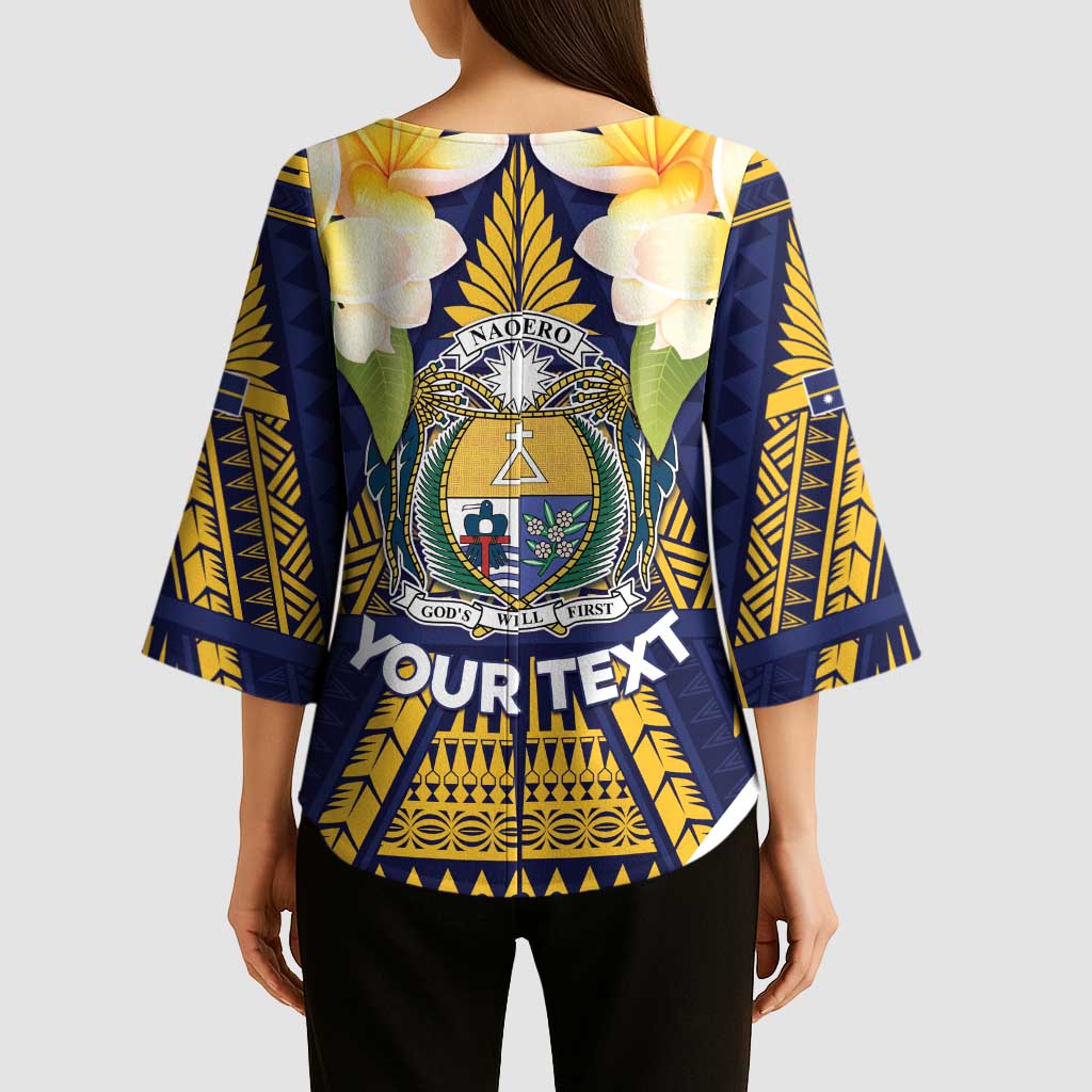 Personalised Nauru Independence Day Kimono Sleeve Blouse Coat Of Arms With Plumeria - Polynesian Pride