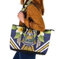 Nauru Independence Day Leather Tote Bag Coat Of Arms With Plumeria - Polynesian Pride
