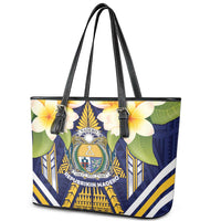 Nauru Independence Day Leather Tote Bag Coat Of Arms With Plumeria - Polynesian Pride