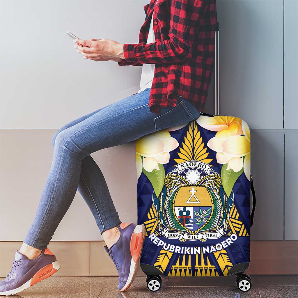 Nauru Independence Day Luggage Cover Coat Of Arms With Plumeria - Polynesian Pride
