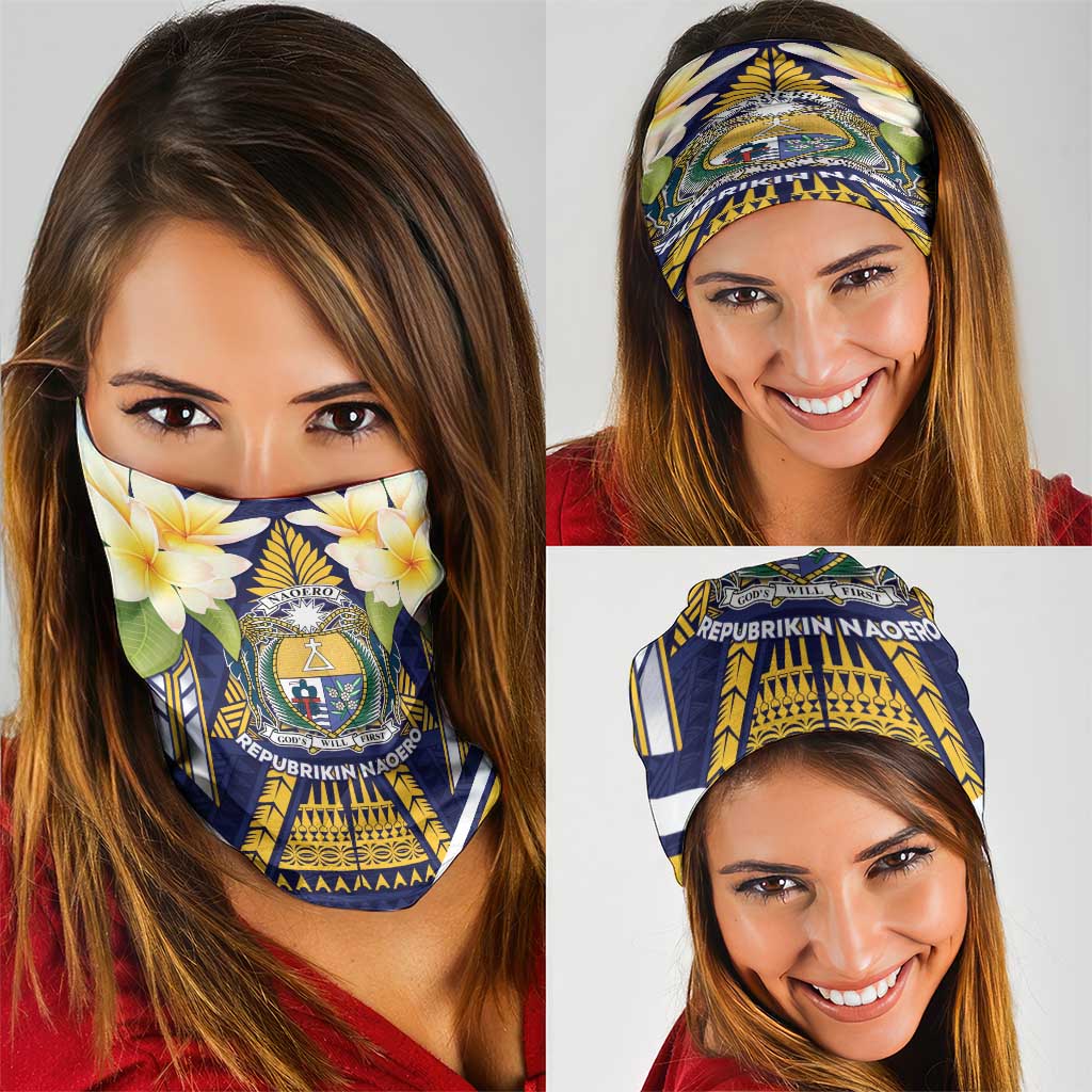 Nauru Independence Day Neck Gaiter Coat Of Arms With Plumeria - Polynesian Pride