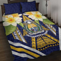 Nauru Independence Day Quilt Bed Set Coat Of Arms With Plumeria - Polynesian Pride