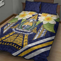 Nauru Independence Day Quilt Bed Set Coat Of Arms With Plumeria - Polynesian Pride