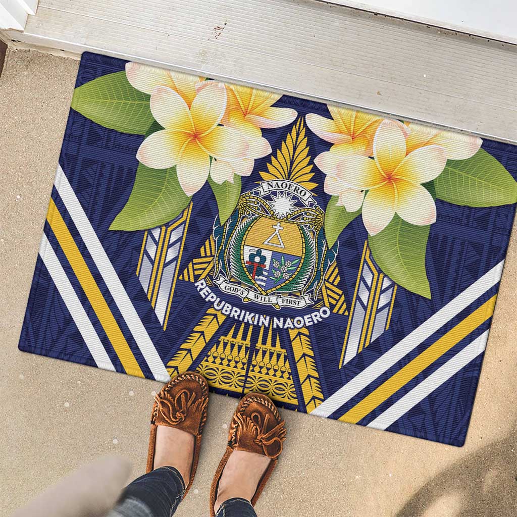 Nauru Independence Day Rubber Doormat Coat Of Arms With Plumeria - Polynesian Pride