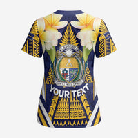 Personalised Nauru Independence Day Scrub Top Coat Of Arms With Plumeria - Polynesian Pride