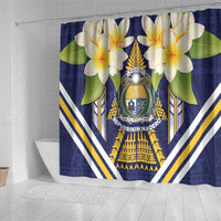 Nauru Independence Day Shower Curtain Coat Of Arms With Plumeria - Polynesian Pride