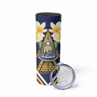 Personalised Nauru Independence Day Skinny Tumbler Coat Of Arms With Plumeria - Polynesian Pride