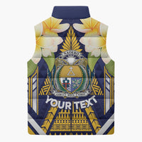 Personalised Nauru Independence Day Sleeveless Puffer Jacket Coat Of Arms With Plumeria - Polynesian Pride