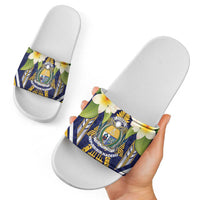 Nauru Independence Day Slide Sandals Coat Of Arms With Plumeria - Polynesian Pride