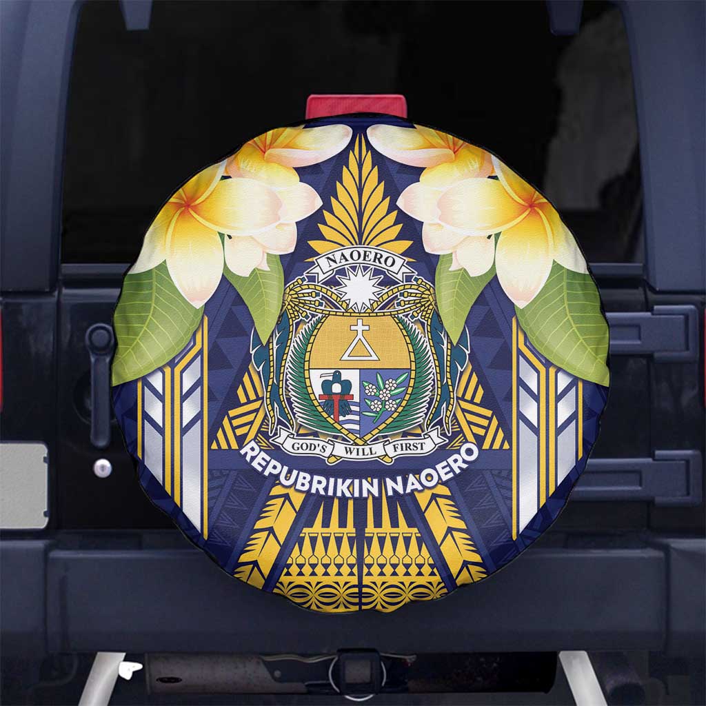 Nauru Independence Day Spare Tire Cover Coat Of Arms With Plumeria - Polynesian Pride