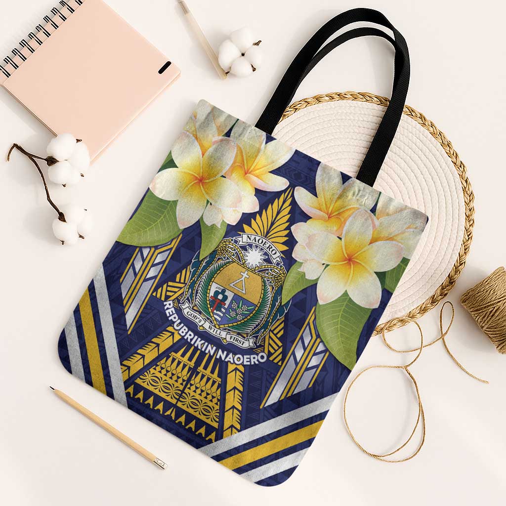 Nauru Independence Day Tote Bag Coat Of Arms With Plumeria - Polynesian Pride