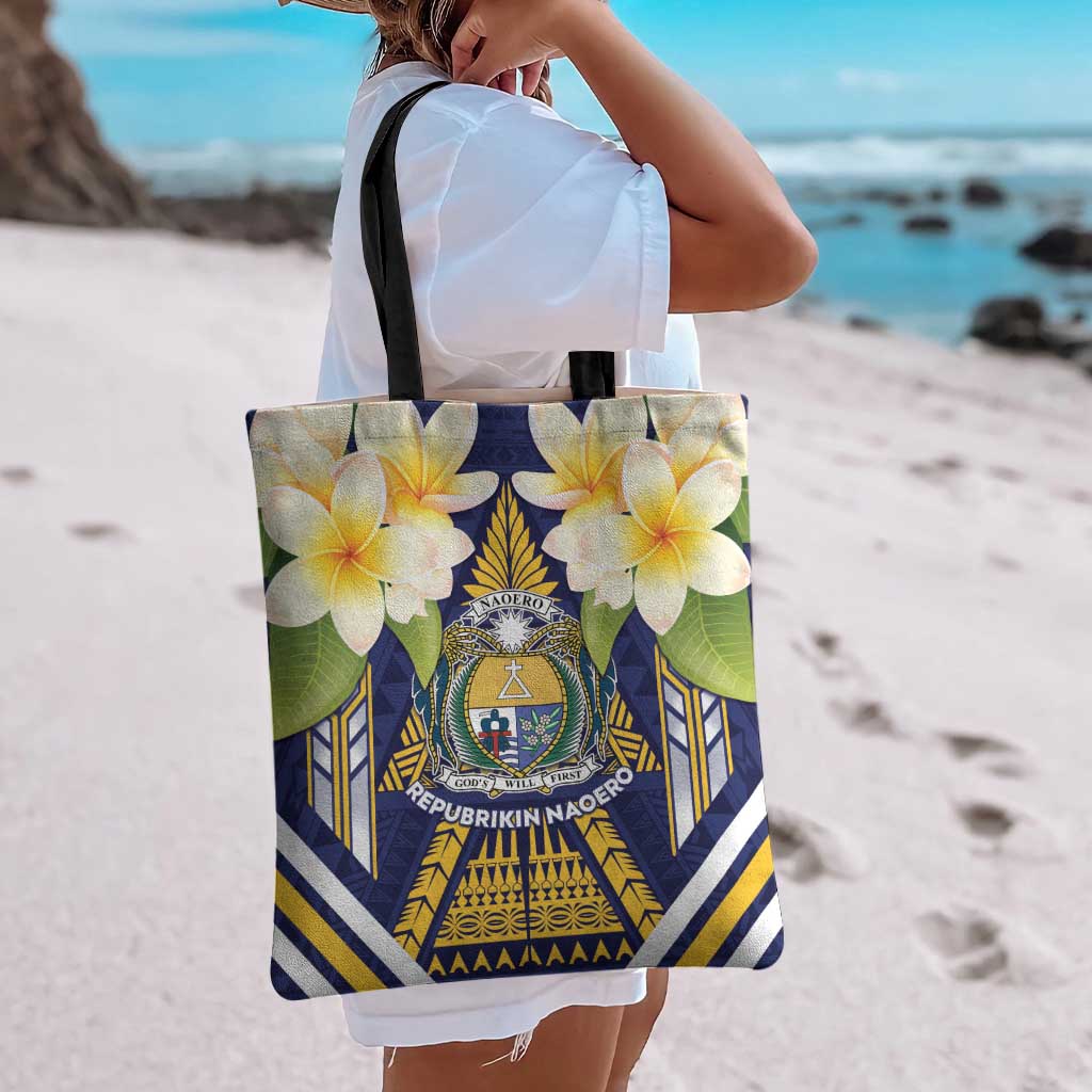 Nauru Independence Day Tote Bag Coat Of Arms With Plumeria - Polynesian Pride