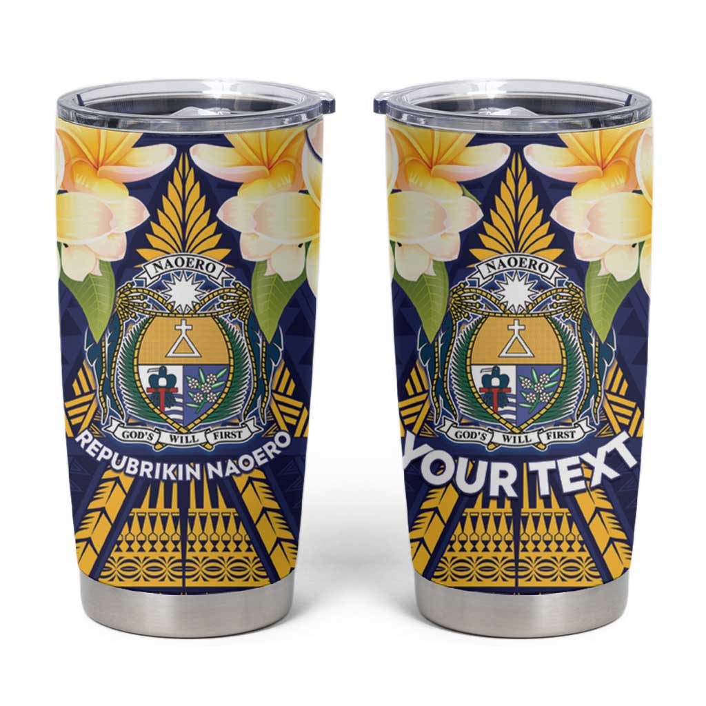 Personalised Nauru Independence Day Tumbler Cup Coat Of Arms With Plumeria - Polynesian Pride