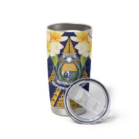 Personalised Nauru Independence Day Tumbler Cup Coat Of Arms With Plumeria - Polynesian Pride