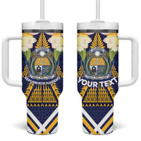 Personalised Nauru Independence Day Tumbler With Handle Coat Of Arms With Plumeria - Polynesian Pride