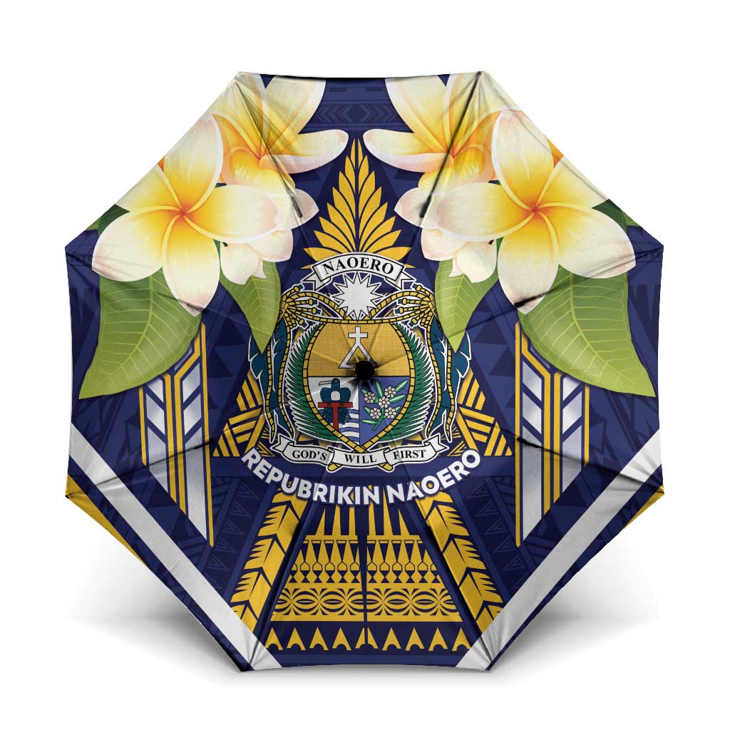 Nauru Independence Day Umbrella Coat Of Arms With Plumeria - Polynesian Pride
