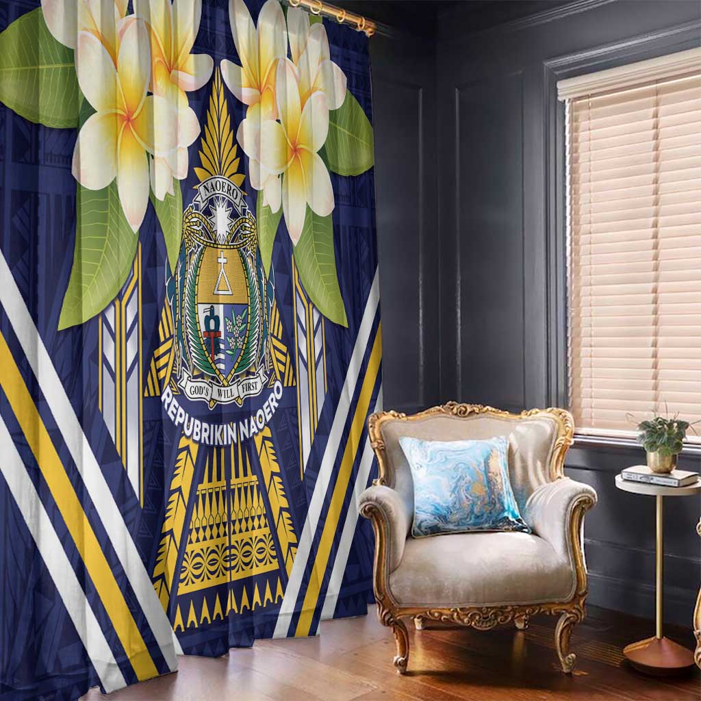 Nauru Independence Day Window Curtain Coat Of Arms With Plumeria - Polynesian Pride