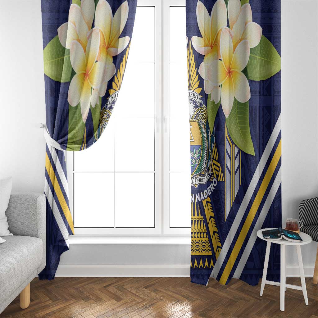 Nauru Independence Day Window Curtain Coat Of Arms With Plumeria - Polynesian Pride