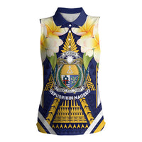 Personalised Nauru Independence Day Women Sleeveless Polo Shirt Coat Of Arms With Plumeria - Polynesian Pride
