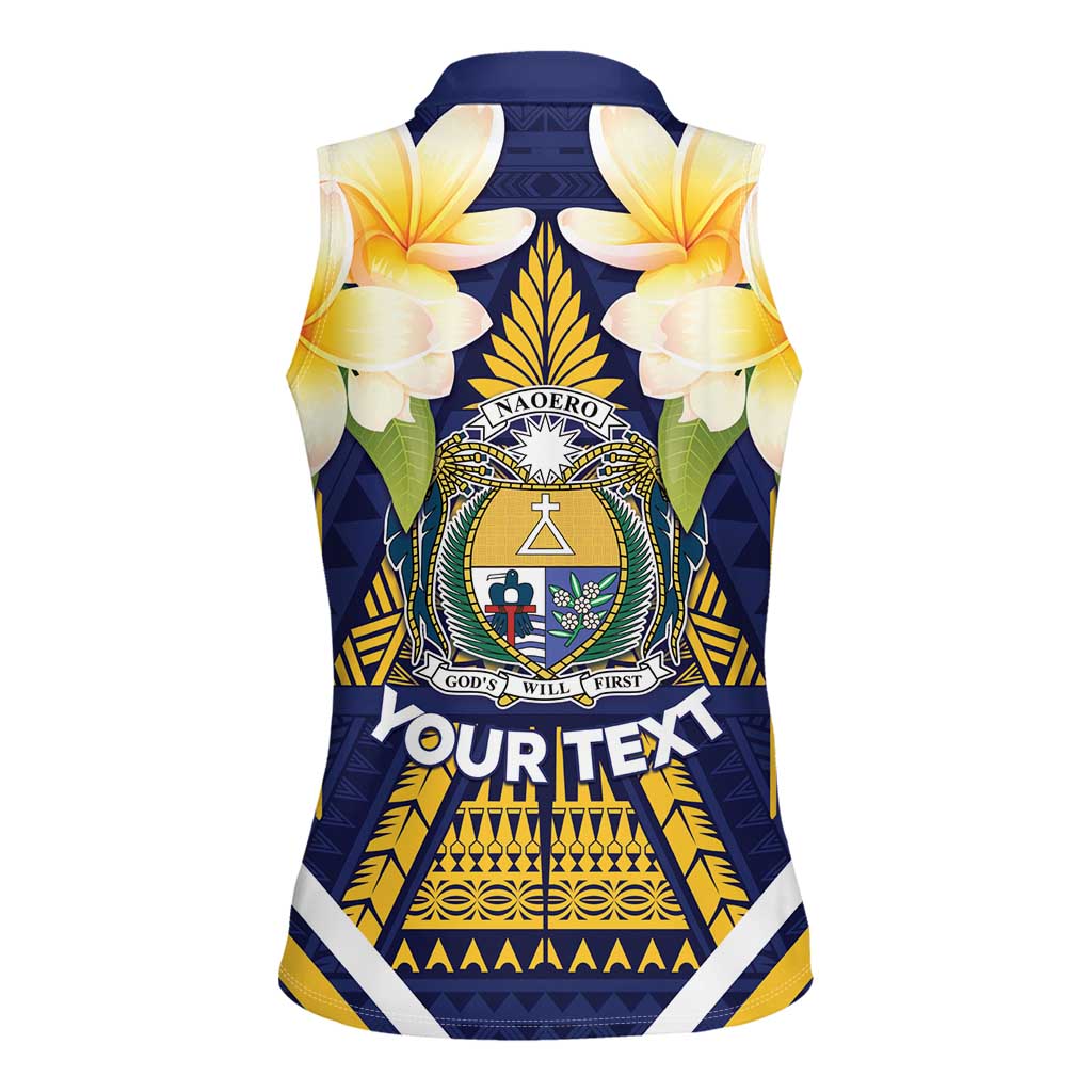 Personalised Nauru Independence Day Women Sleeveless Polo Shirt Coat Of Arms With Plumeria - Polynesian Pride