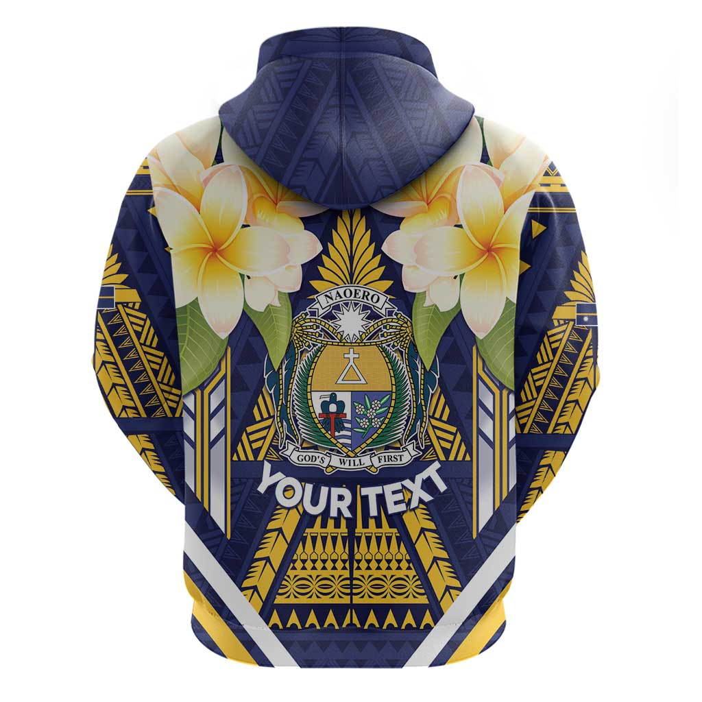 Personalised Nauru Independence Day Zip Hoodie Coat Of Arms With Plumeria - Polynesian Pride