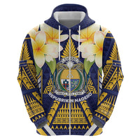 Personalised Nauru Independence Day Zip Hoodie Coat Of Arms With Plumeria - Polynesian Pride