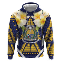 Personalised Nauru Independence Day Zip Hoodie Coat Of Arms With Plumeria - Polynesian Pride