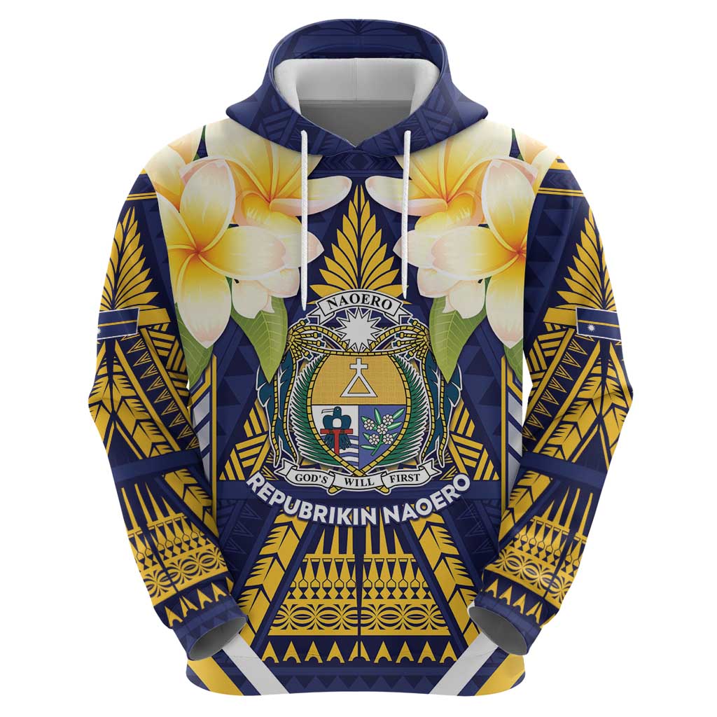 Personalised Nauru Independence Day Zip Hoodie Coat Of Arms With Plumeria - Polynesian Pride