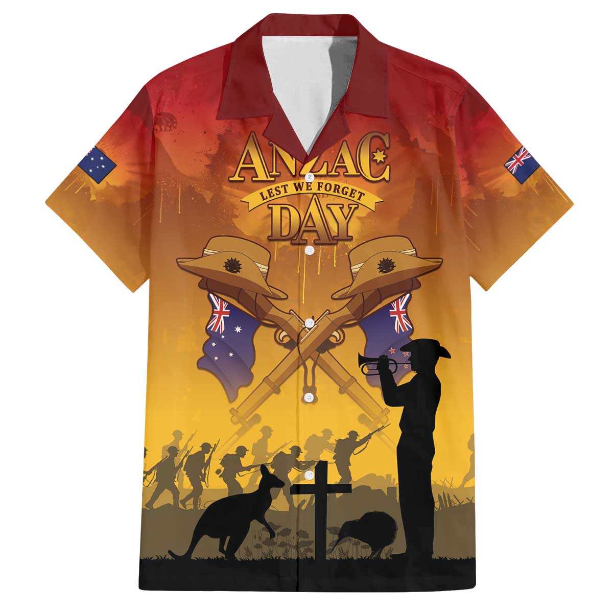 ANZAC Day Family Matching Off The Shoulder Long Sleeve Dress and Hawaiian Shirt Australia And New Zealand Slouch Hats