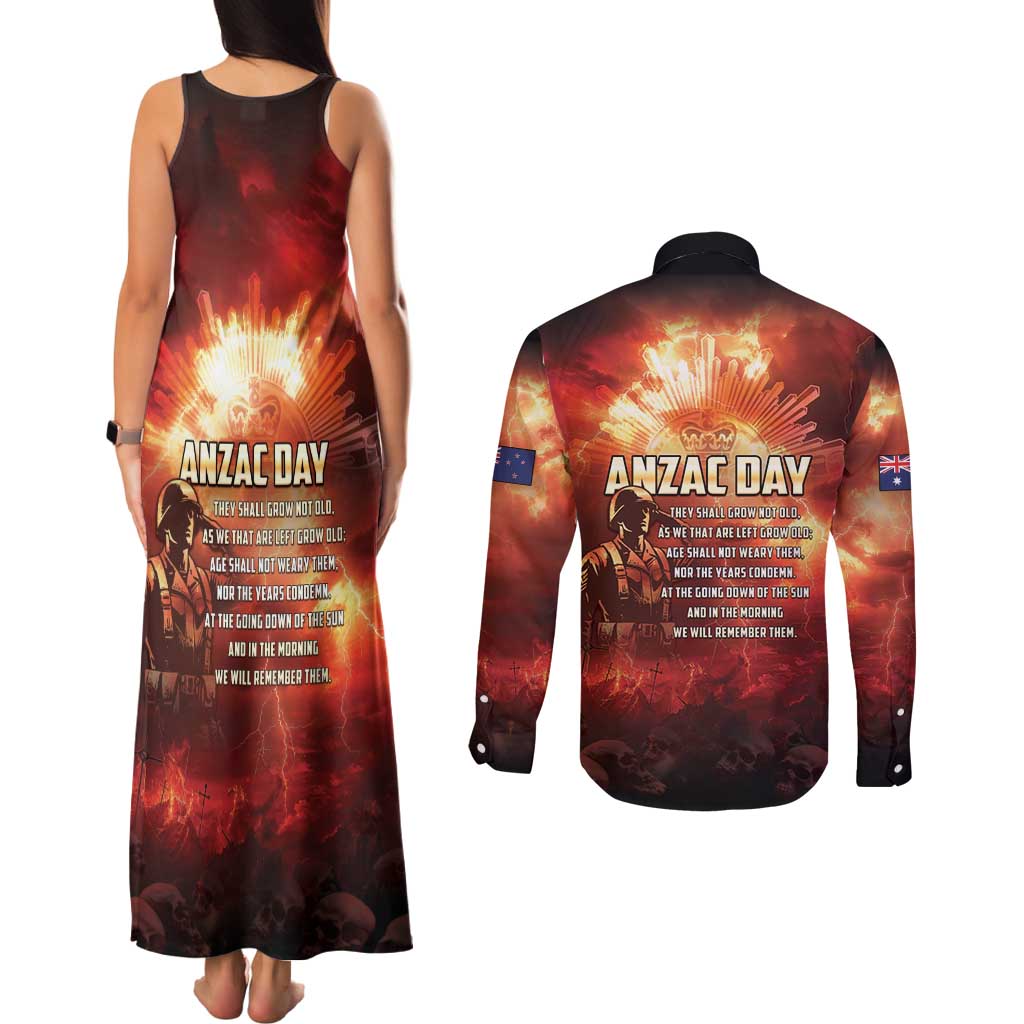 Honouring The ANZAC Spirit Couples Matching Tank Maxi Dress and Long Sleeve Button Shirt Gallipoli Lest We Forget