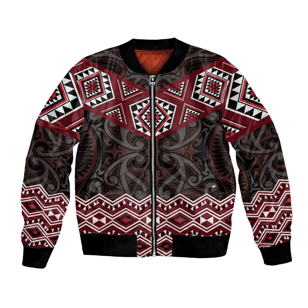 New Zealand Aotearoa Bomber Jacket Red Taniko Art Maori Pattern LT05 Unisex Red - Polynesian Pride