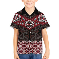 New Zealand Aotearoa Family Matching Long Sleeve Bodycon Dress and Hawaiian Shirt Red Taniko Art Maori Pattern