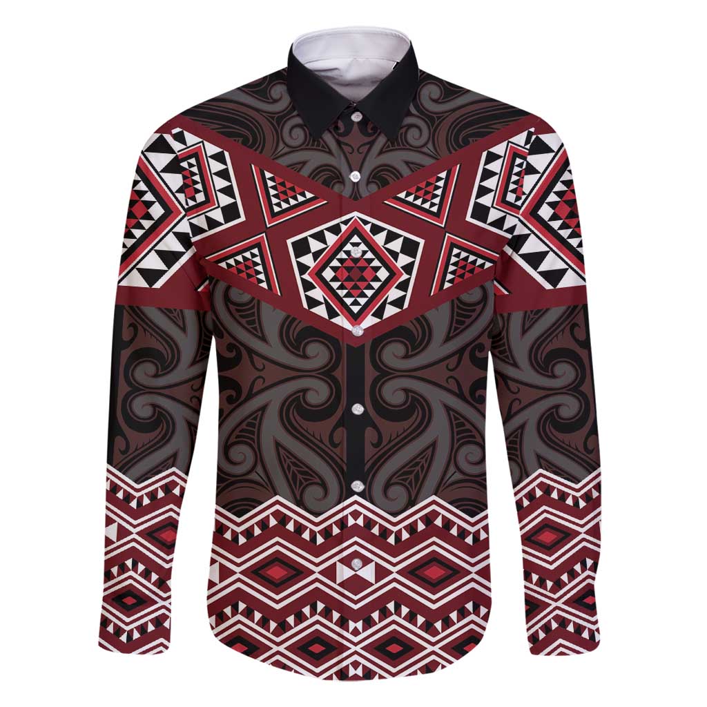 New Zealand Aotearoa Family Matching Off Shoulder Maxi Dress and Hawaiian Shirt Red Taniko Art Maori Pattern