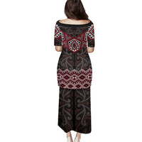 New Zealand Aotearoa Family Matching Puletasi and Hawaiian Shirt Red Taniko Art Maori Pattern