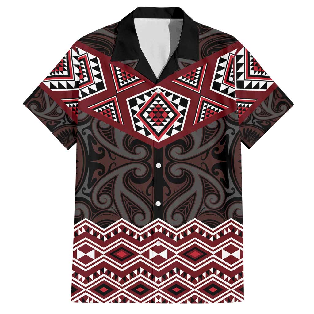 New Zealand Aotearoa Family Matching Tank Maxi Dress and Hawaiian Shirt Red Taniko Art Maori Pattern