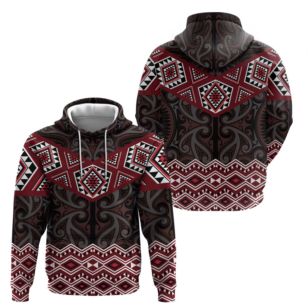 New Zealand Aotearoa Hoodie Red Taniko Art Maori Pattern