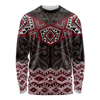 New Zealand Aotearoa Long Sleeve Shirt Red Taniko Art Maori Pattern