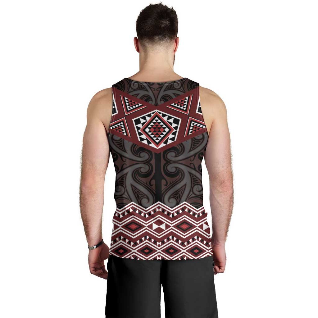 New Zealand Aotearoa Men Tank Top Red Taniko Art Maori Pattern