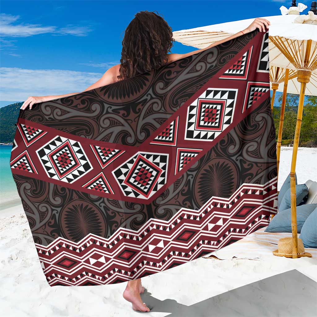 New Zealand Aotearoa Sarong Red Taniko Art Maori Pattern LT05 One Size 44 x 66 inches Red - Polynesian Pride