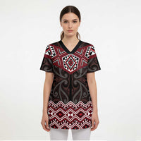 New Zealand Aotearoa Scrub Top Red Taniko Art Maori Pattern - Polynesian Pride