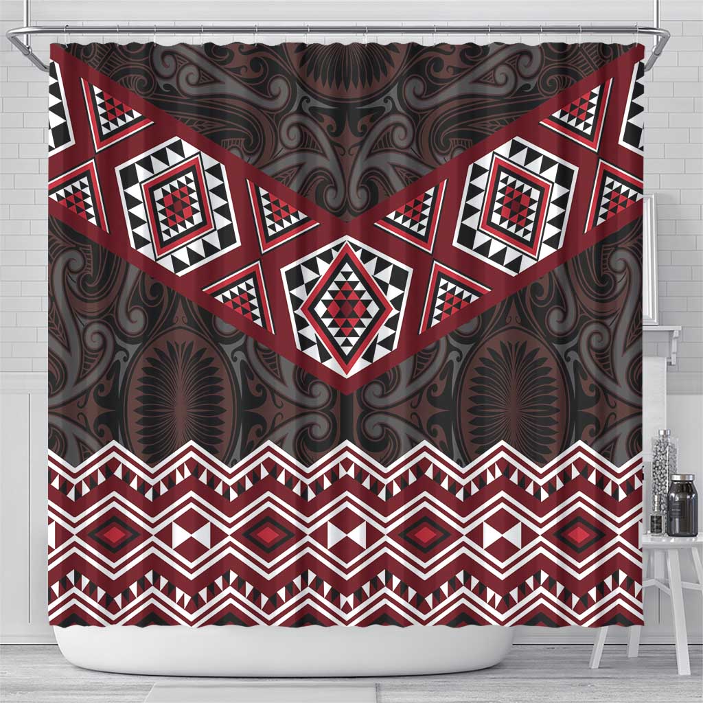 New Zealand Aotearoa Shower Curtain Red Taniko Art Maori Pattern