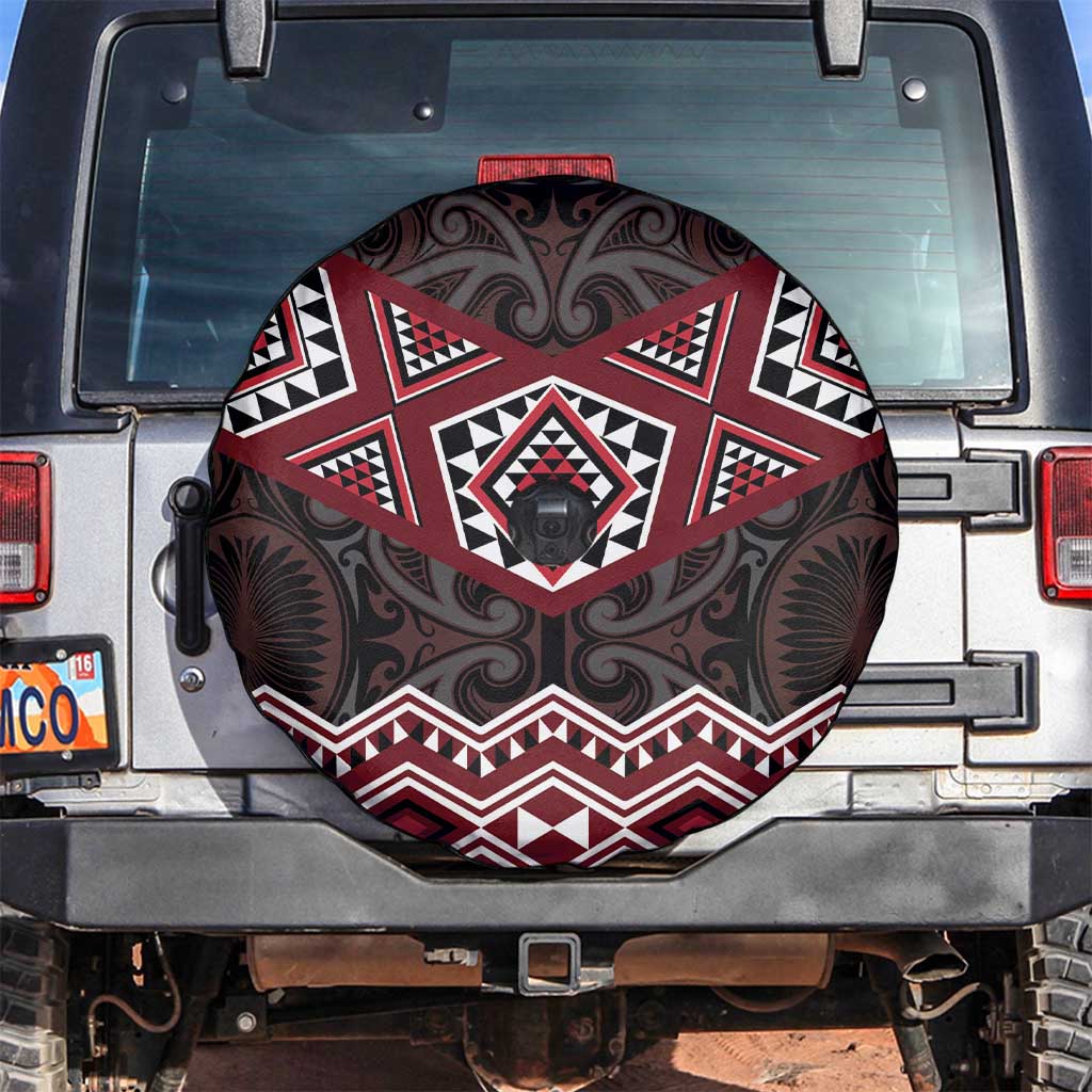New Zealand Aotearoa Spare Tire Cover Red Taniko Art Maori Pattern LT05 Red - Polynesian Pride